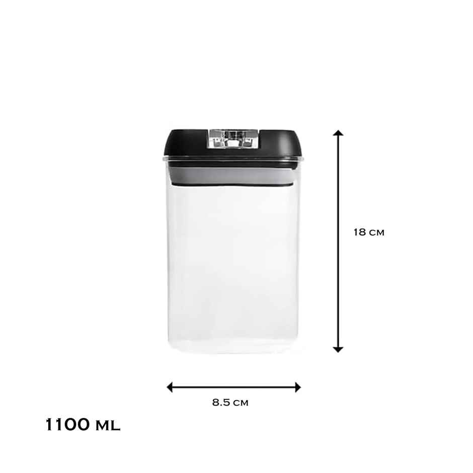 Tex-Ro Black Cap Airtight Plastic Grocery Container for Kitchen Organizer - 1100 ml | Pack of 4