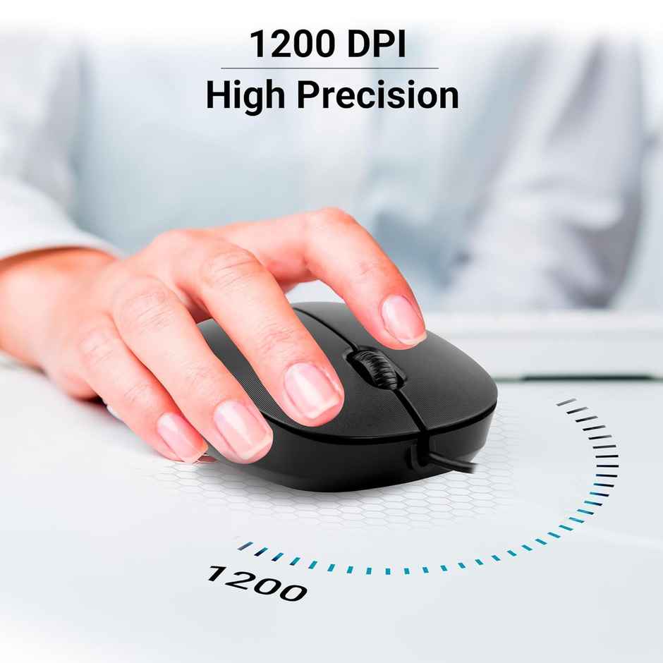 Zebronics Power Wired USB Mouse, 3-Button, 1200 DPI Optical Sensor, Plug & Play, for Windows/Mac - Black