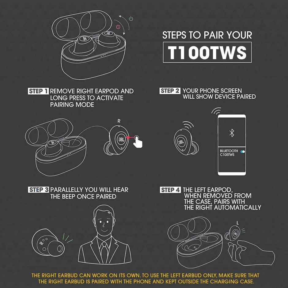 JBL T100TWS Truly Wireless Bluetooth in Ear Headphone with Mic