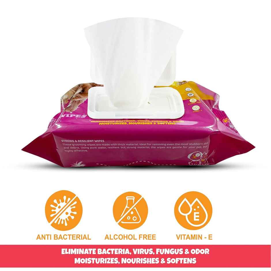 Pets Empire anti bacterial grooming wipes , Wet wipes for dogs , cats | 80 Pulls Per Pack