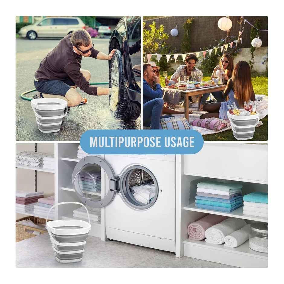 Urbanfix Silicon Folding Bucket | 10 L | Portable Collapsible Bucket