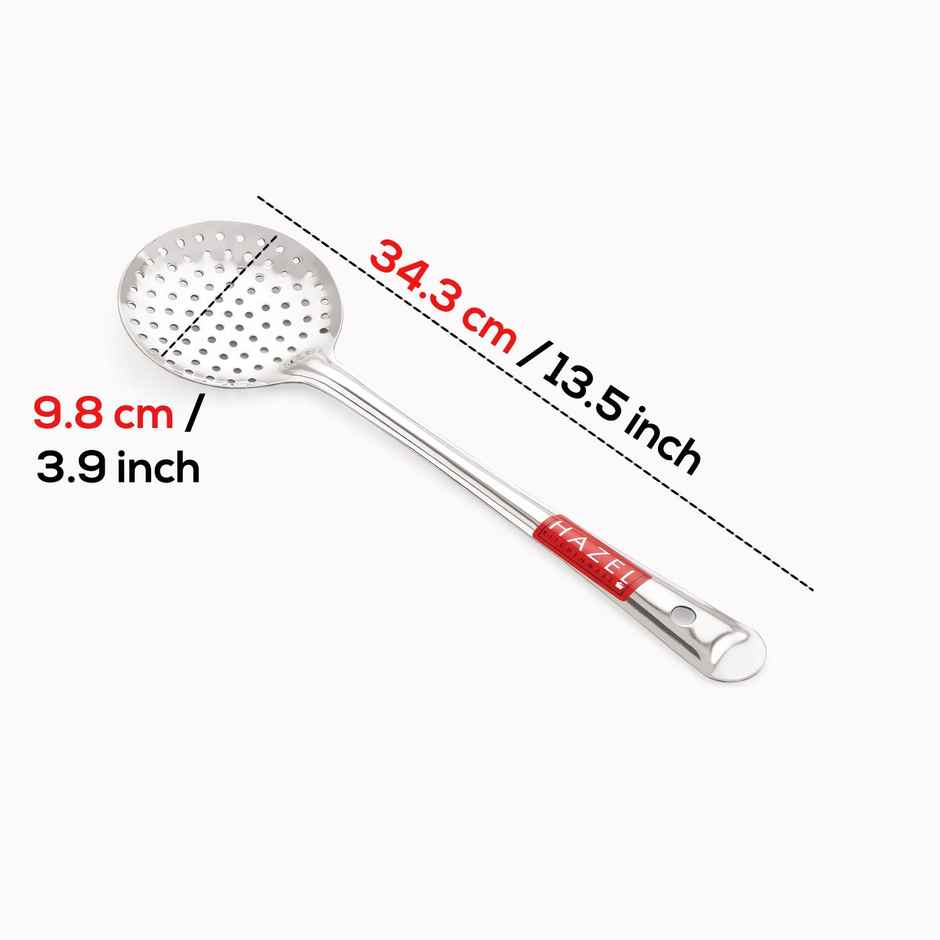 Hazel Stainless Steel Puri Frying Strainer Jhara, Deep Fry Chalni With Handle