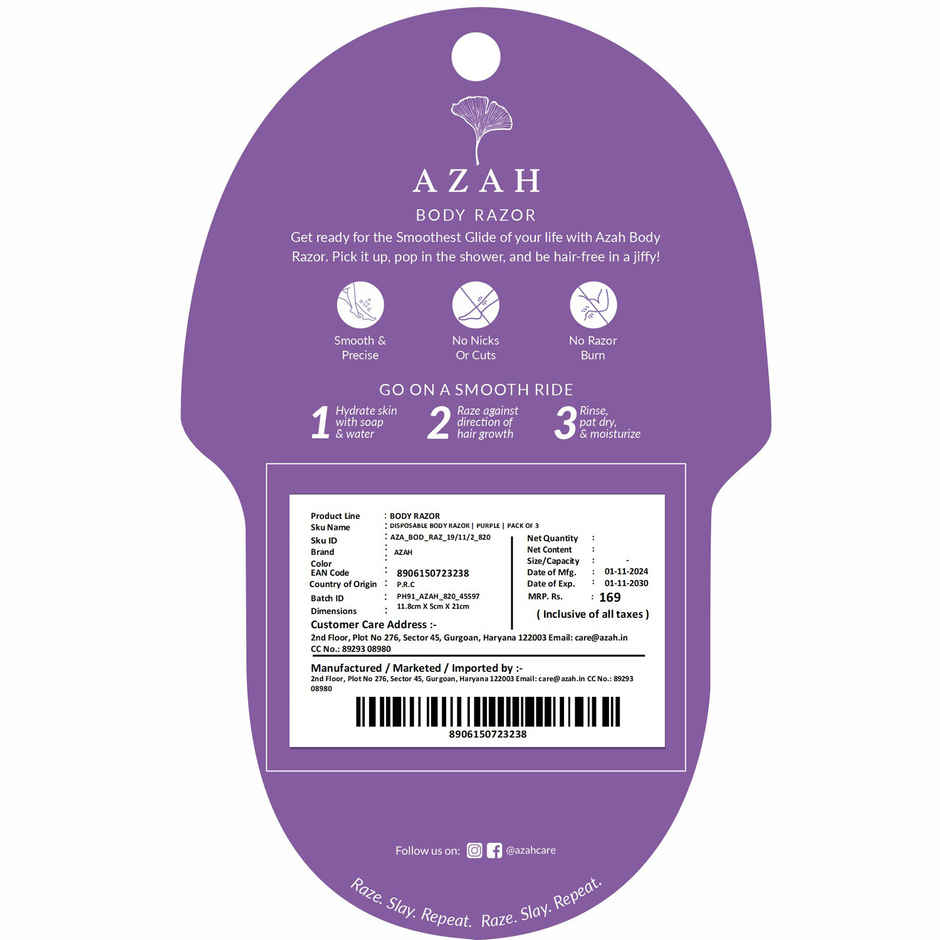 Azah Smooth Glide Reusable Body Razor (Set Of 3)