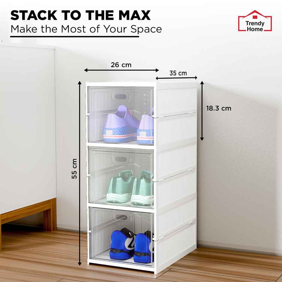 Senego Shoe Organiser | Shoe Rack | Sneaker Box | 3 Layer | Foldable - White