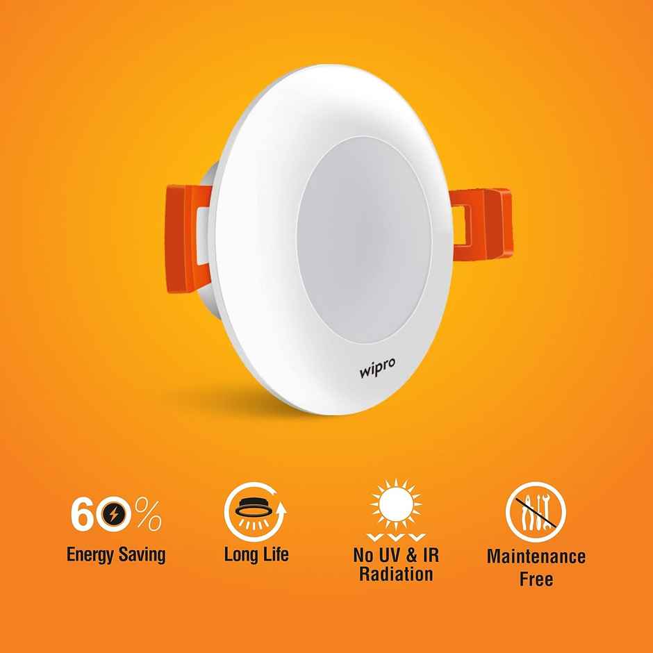 Wipro Polycarbonate Garnet 3W Led Mini Downlight Cool White (6500K) | False Ceiling Cutout-2.3 Inch
