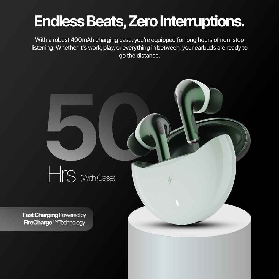 Fire-Boltt Fire Pods Aero Pro TWS Earbud with Custom EQ Profile, Quad Mic ENC & 50H Playtime, Ultra Low 50ms Game Mode, Sage