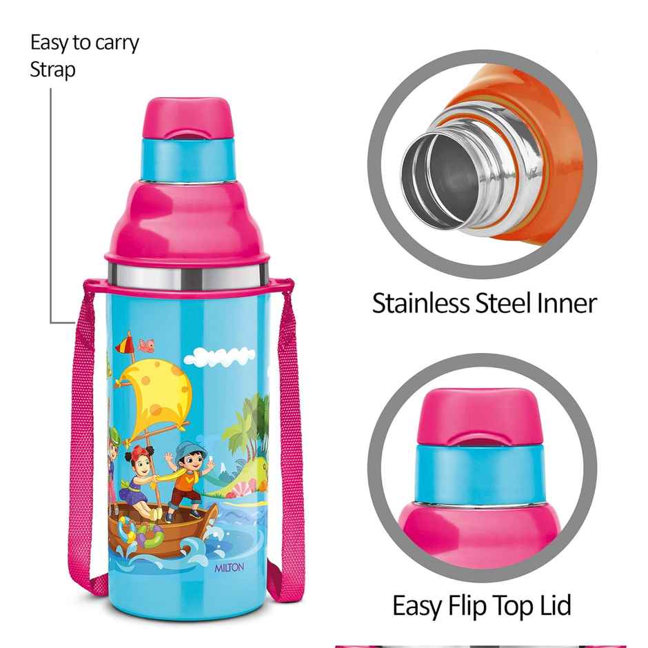 MiLiteron Kool Stunner 400 Kids Plastic Insulated Water Bottle With Straw | 404 ml | Blue