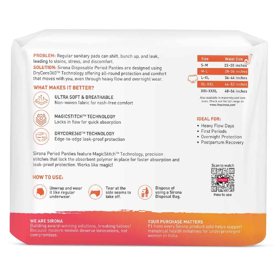Sirona Disposable Period Panties L-XL, 5x More Absorption, 100% Rash Free, Leak-Proof Combo