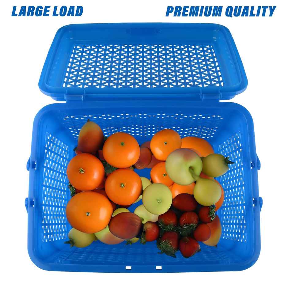 Kuber Industries Plastic Shopping Basket with Lid | Trendy Multipurpose | Blue