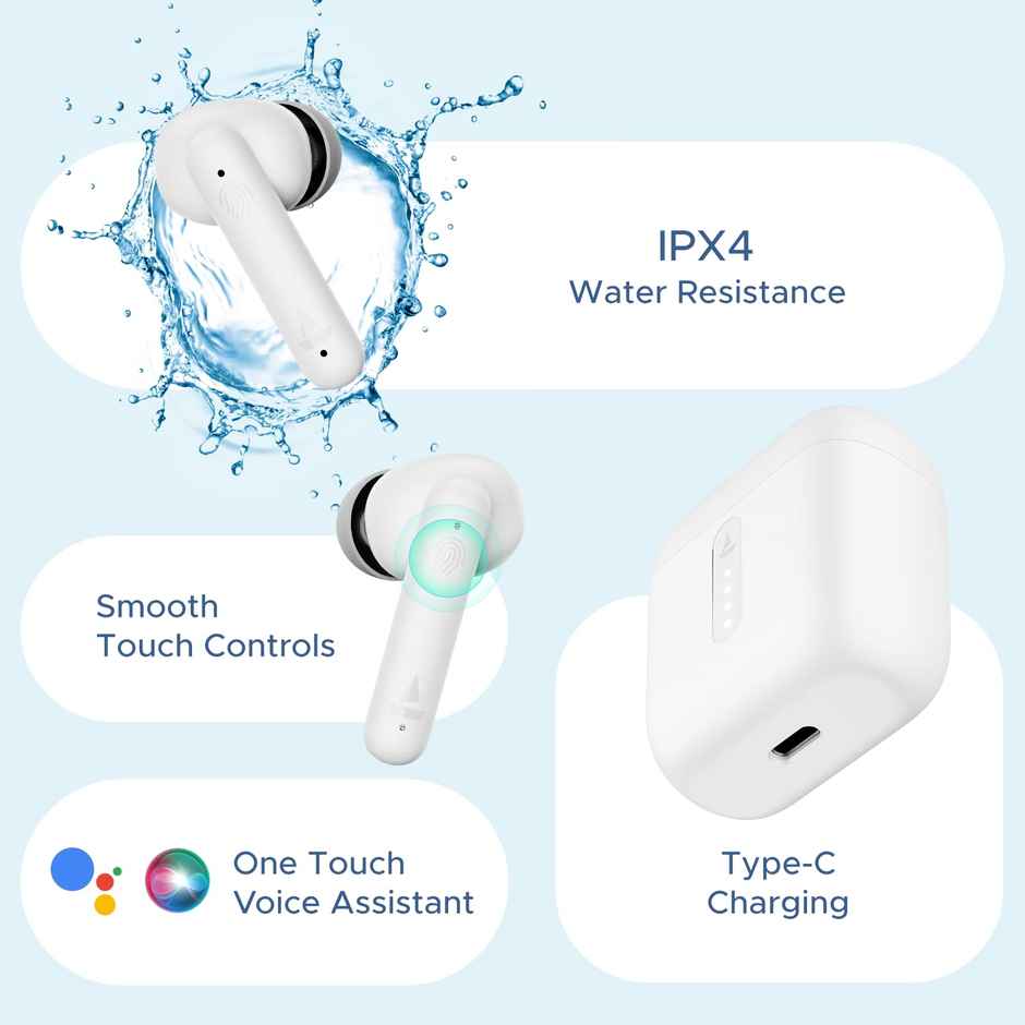 boAt Airdopes 141 TWS Earbuds with mic, Low Latency, ENx Tech, 42HRS Battery, Fast Charge, IWP, IPX4, v5.1 Bluetooth Earbuds - Pure White