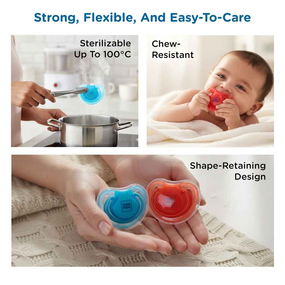 Mee Mee Baby Pacifier Ultra Light Soft Silicone Nipple | BPA Free | Red/Blue