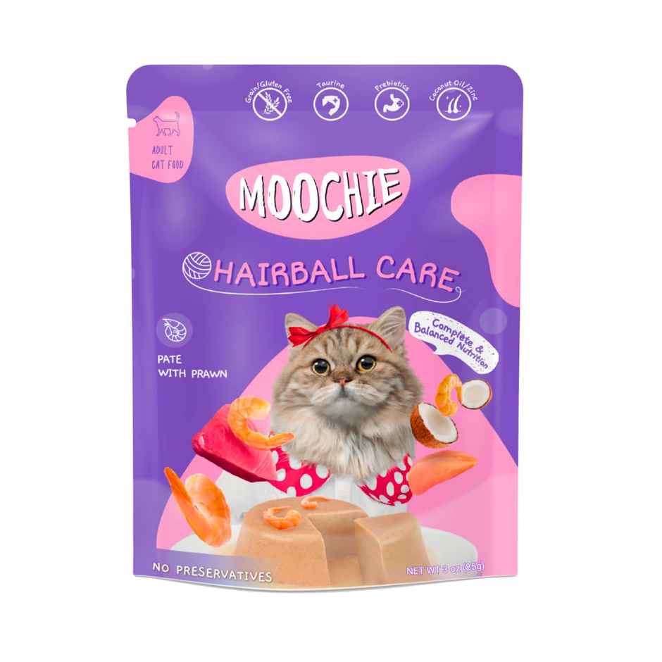 Moochie Cat Wet Food Hairball Care -Pate With Prawn In Gravy | Grain/Gluten Free & No Preservative