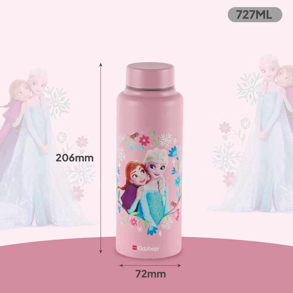 Cello Kidzbee Vortex 3D Anna & Elsa Print Stainless Steel Water Bottle 725 ml, Pink | ISI Certified