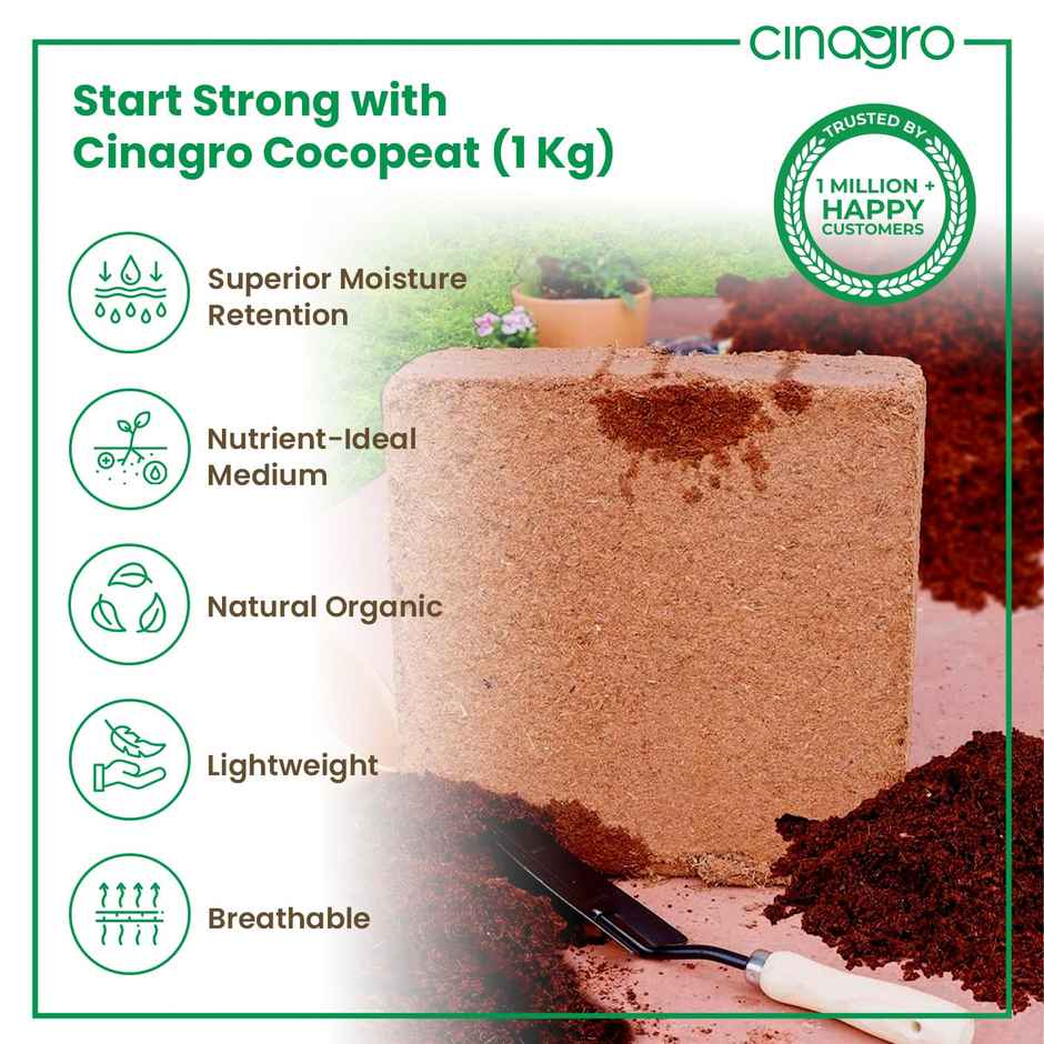 Cinagro Cocopeat Block Plant Fertilizer - Nutrient-Rich Plant Manure, Expands to 25L