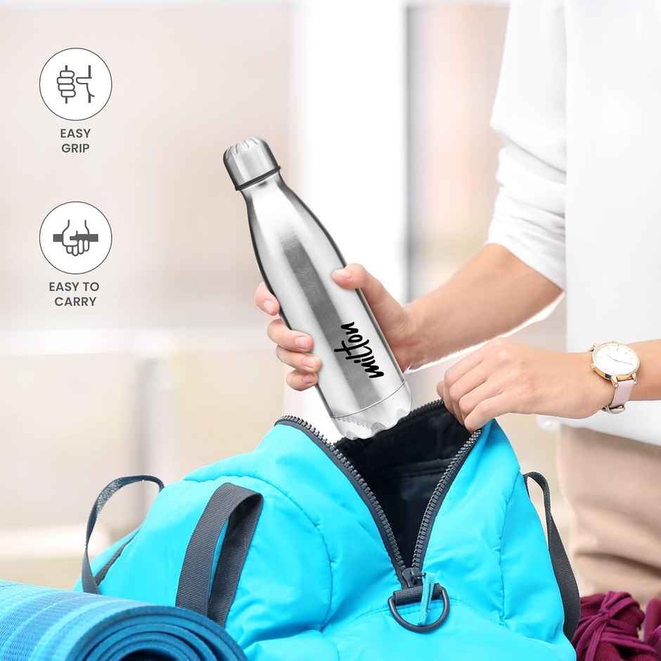 Milton Shine 1000 Stainless Steel Water Bottle | 900 ml Water Bottles | Single Walled | Silver