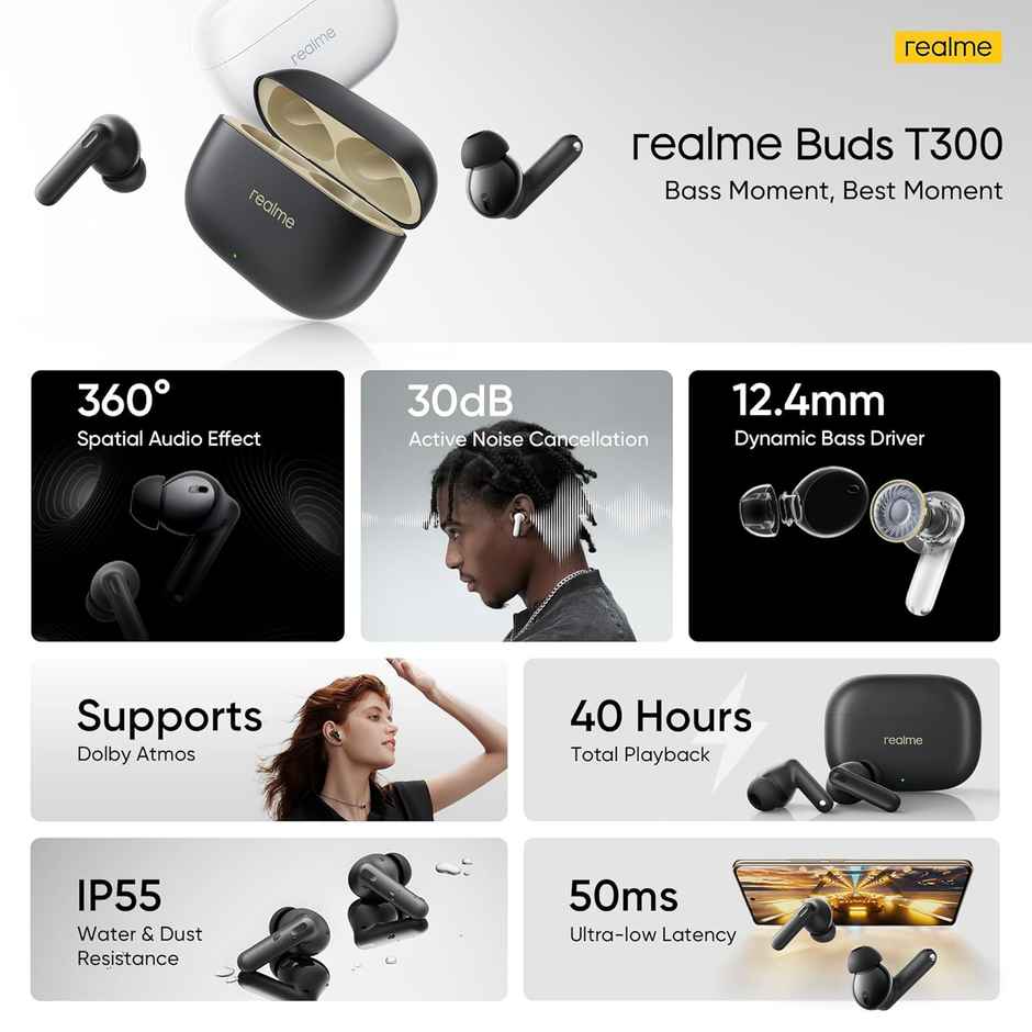realme Buds T300 TWS Earbuds (Stylish Black)