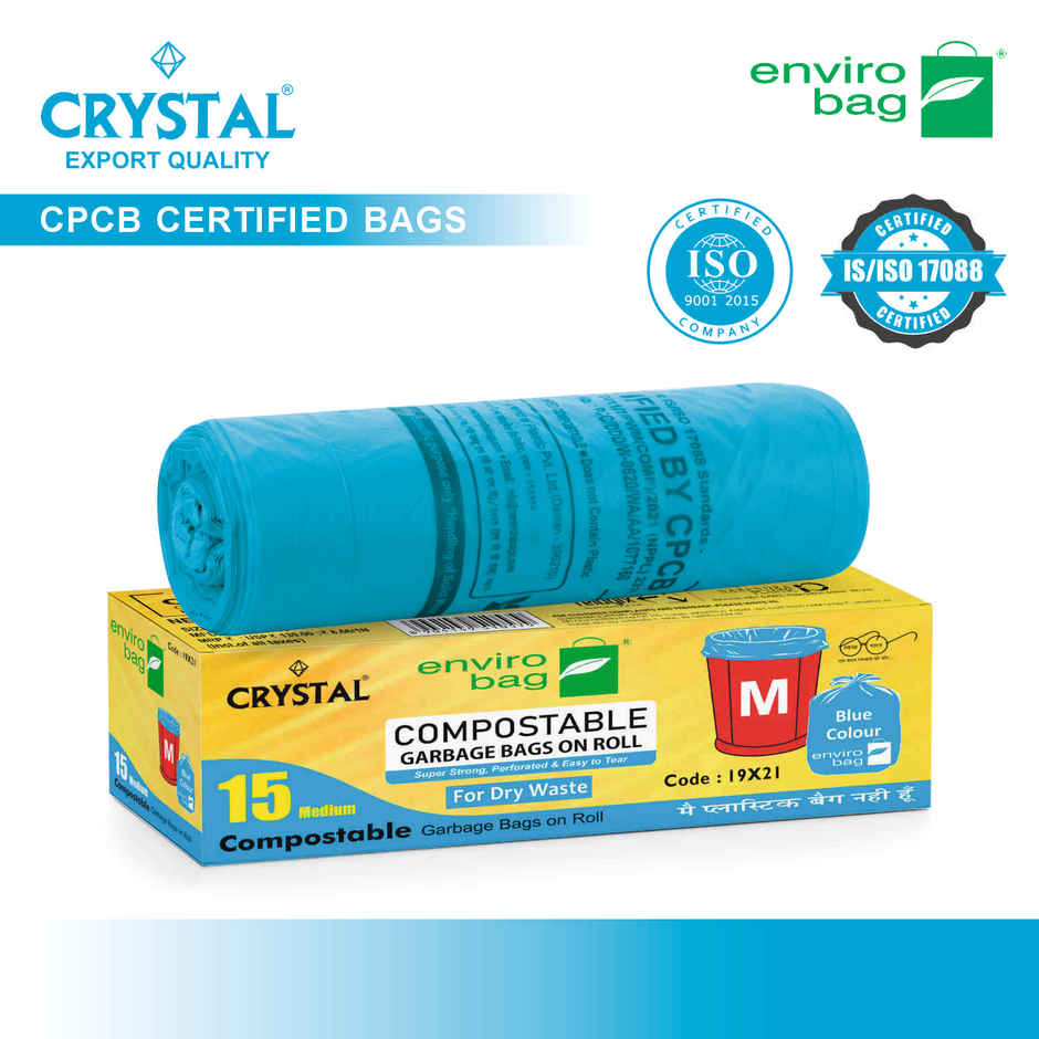 Crystal Medium Garbage Bag 19x21 Compostable, Blue Colour