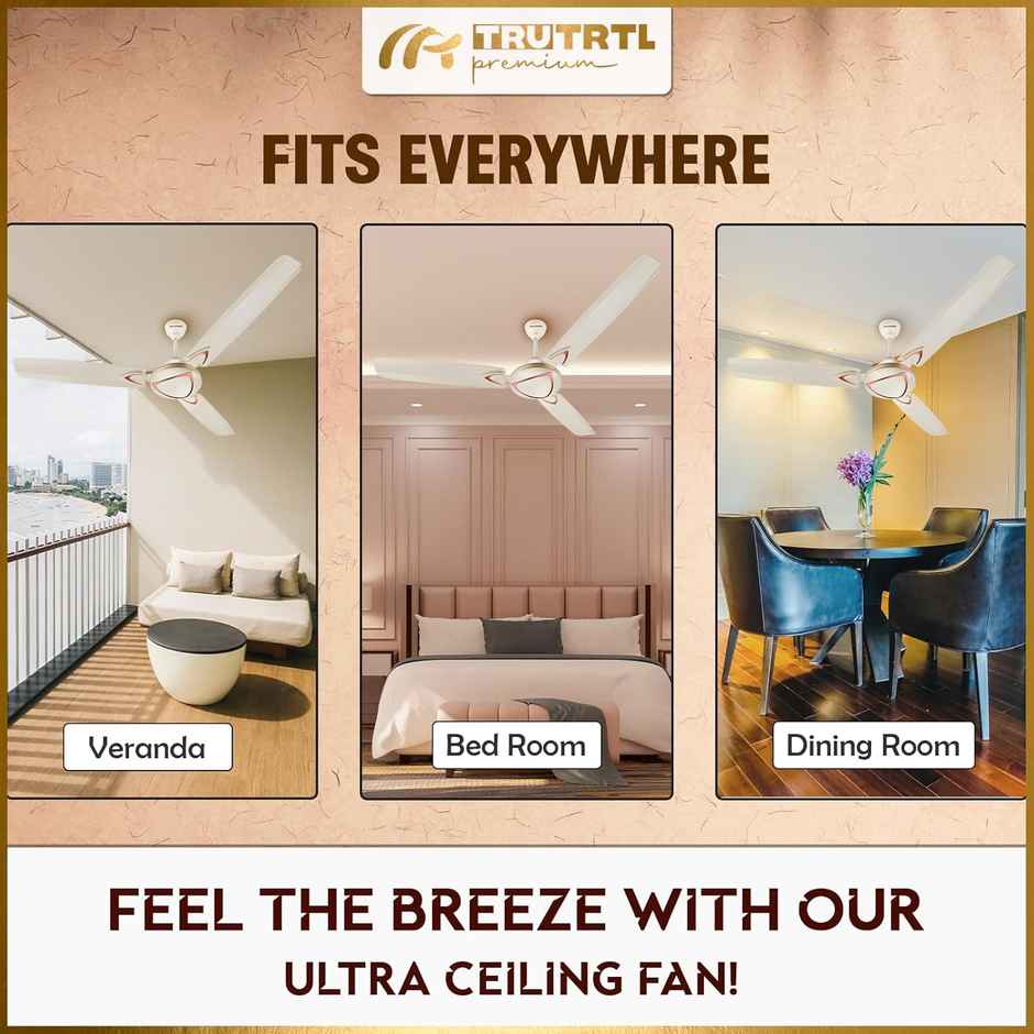 truTRTL Premium Ultra Ceiling Fan, 1200Mm/48 Inch, High-Speed, Energy Saving, Ivory