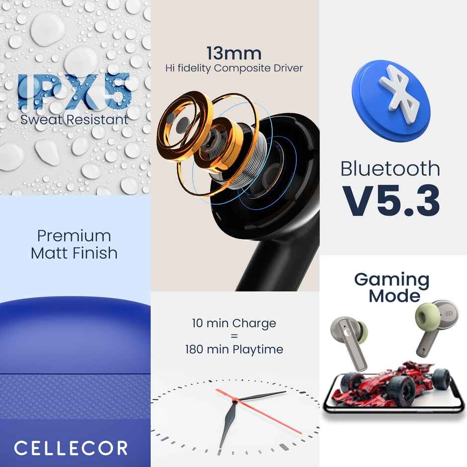 Cellecor Bropods C105 Tune TWS Noise Cancellation 50ms Low Latency Fast Charging - Type-C - Grey
