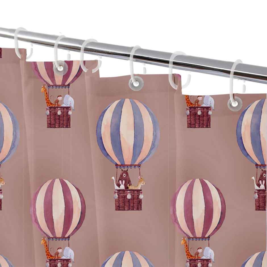 Lushomes Shower Curtain - Pink | Kids Printed Air Balloon | 12 Eyelets | 12 Hooks | 6 x 6.5 ft