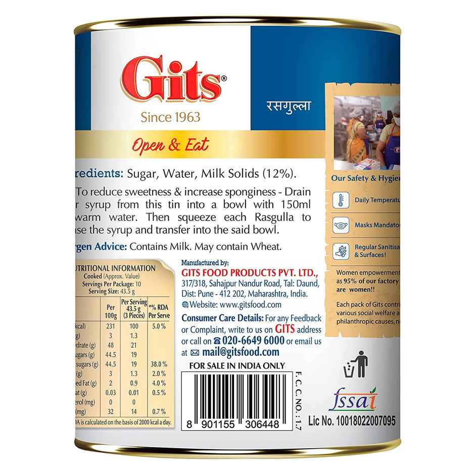 Gits Mini Rasgulla Can | Soft & Juicy Sweet