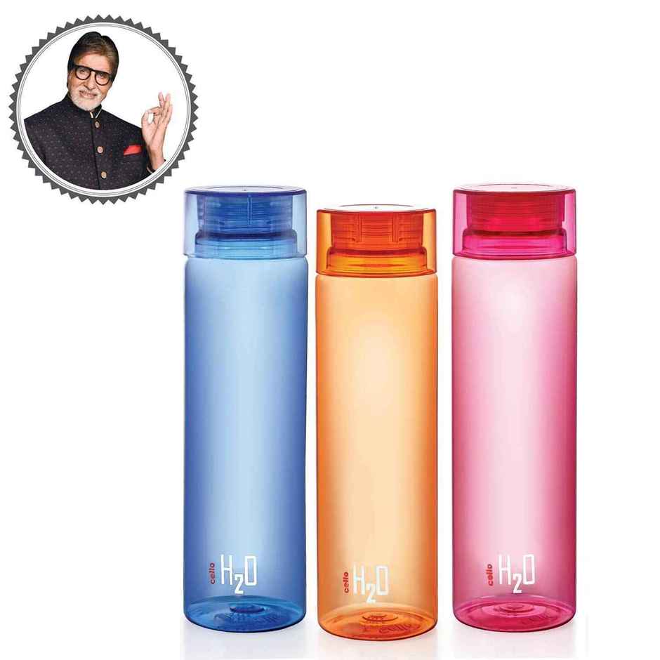 Cello H2O Plastic Bottles | Blue, Black, Pink | 1 L Each