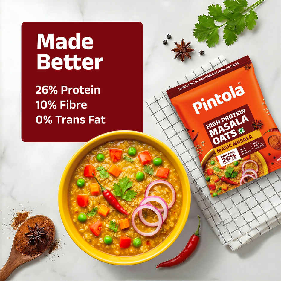 Pintola High Protein Masala Oats | 26 g Protein Magic Masala High Fiber Breakfast Cereal