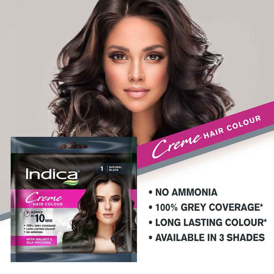 Indica Creme 10 Minutes Hair Color, Long Lasting Colour | Natural Black