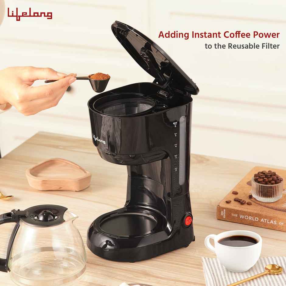 Lifelong Drip Coffee Maker For 5 Cups,750Ml Borosilicate Carafe Glass Jar Of 600W