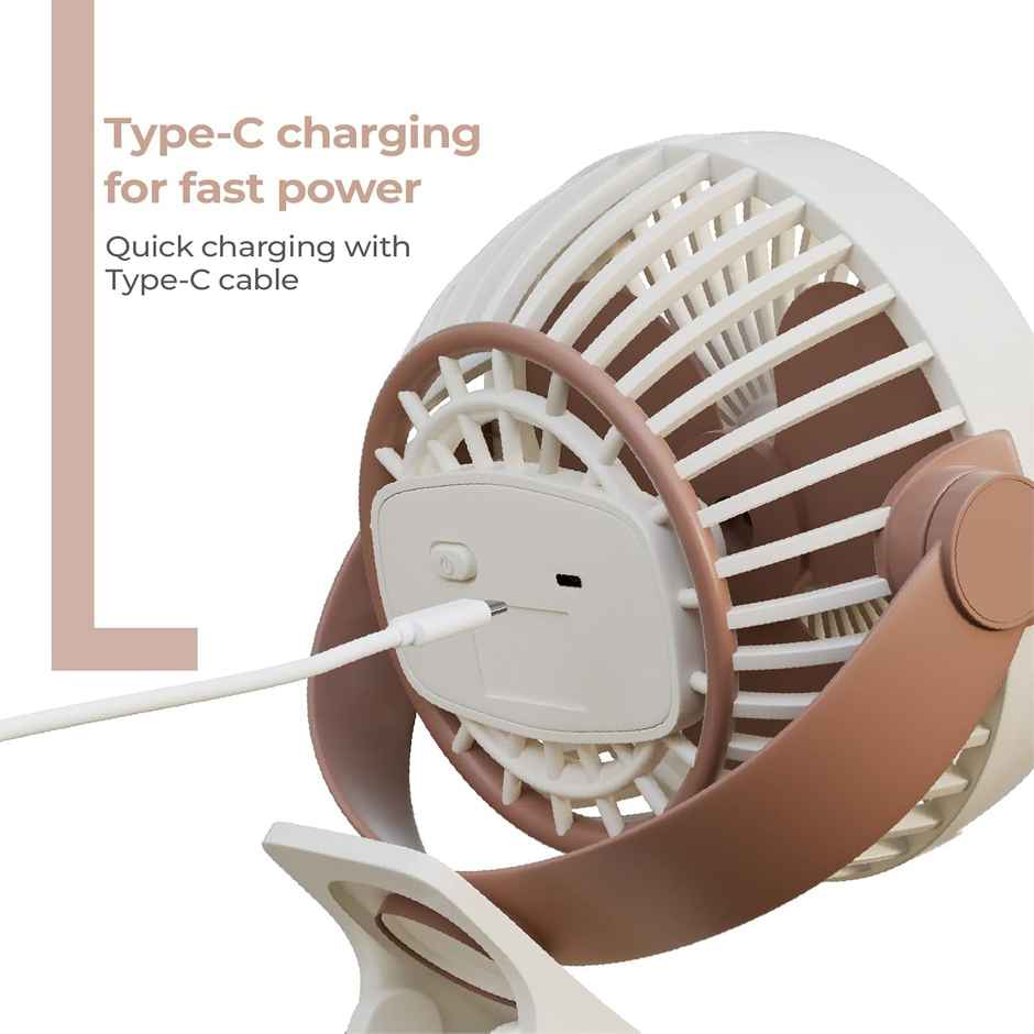 Lifelong Mini USB Fan, 3 Speeds, 2000 mAh Battery , Silent, Type-C, 5Hr Backup | Mocha Brown