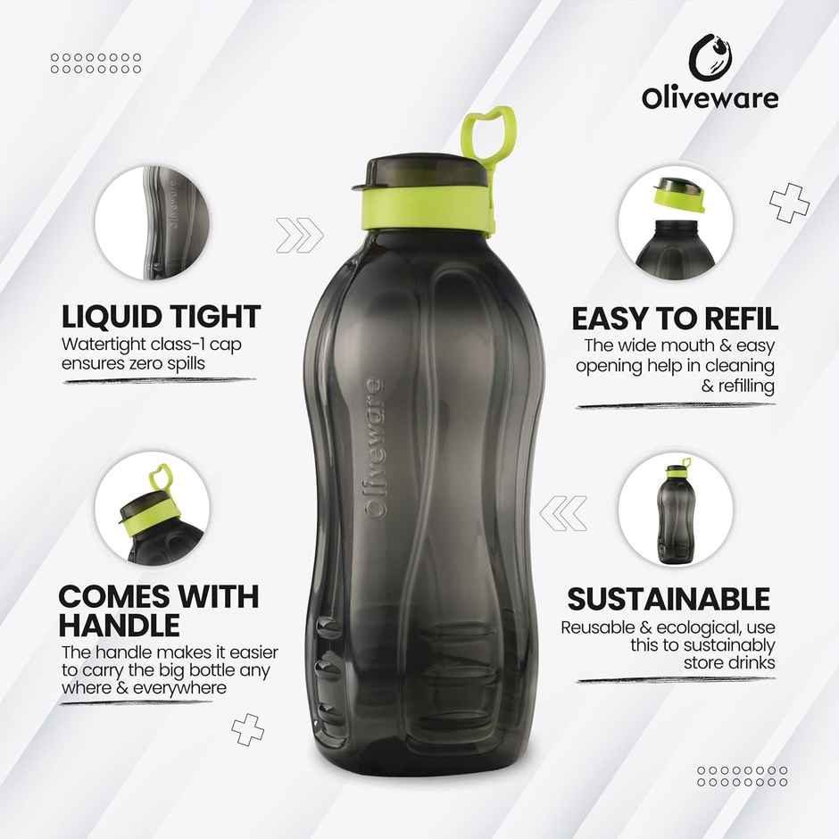 Oliveware Jumbo 2 L Water Bottle Pack Of 1 Black Green