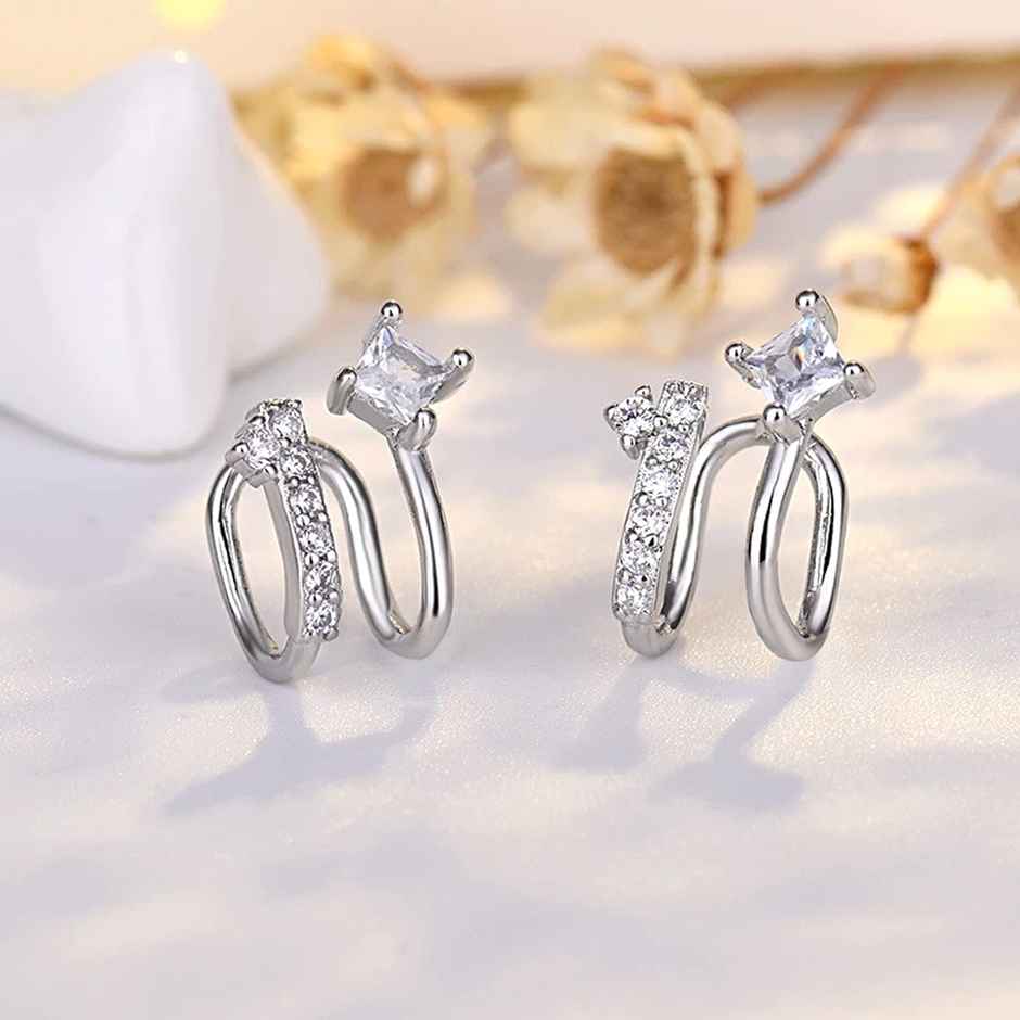 Yellow Chimes Silver Plated Contemporary Studs Earrings