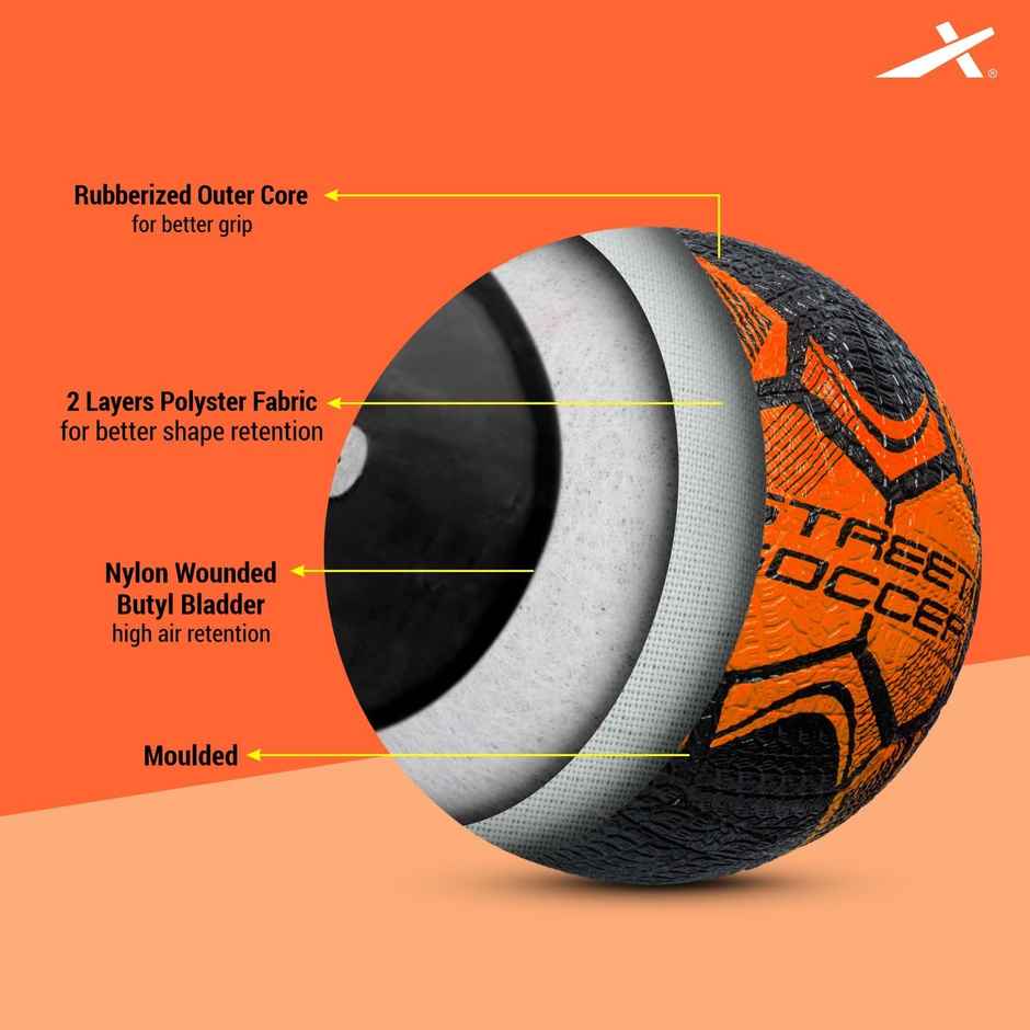 Vector X Street Soccer Rubberized Moulded Football | With Pump | Size 5 | Orange Black