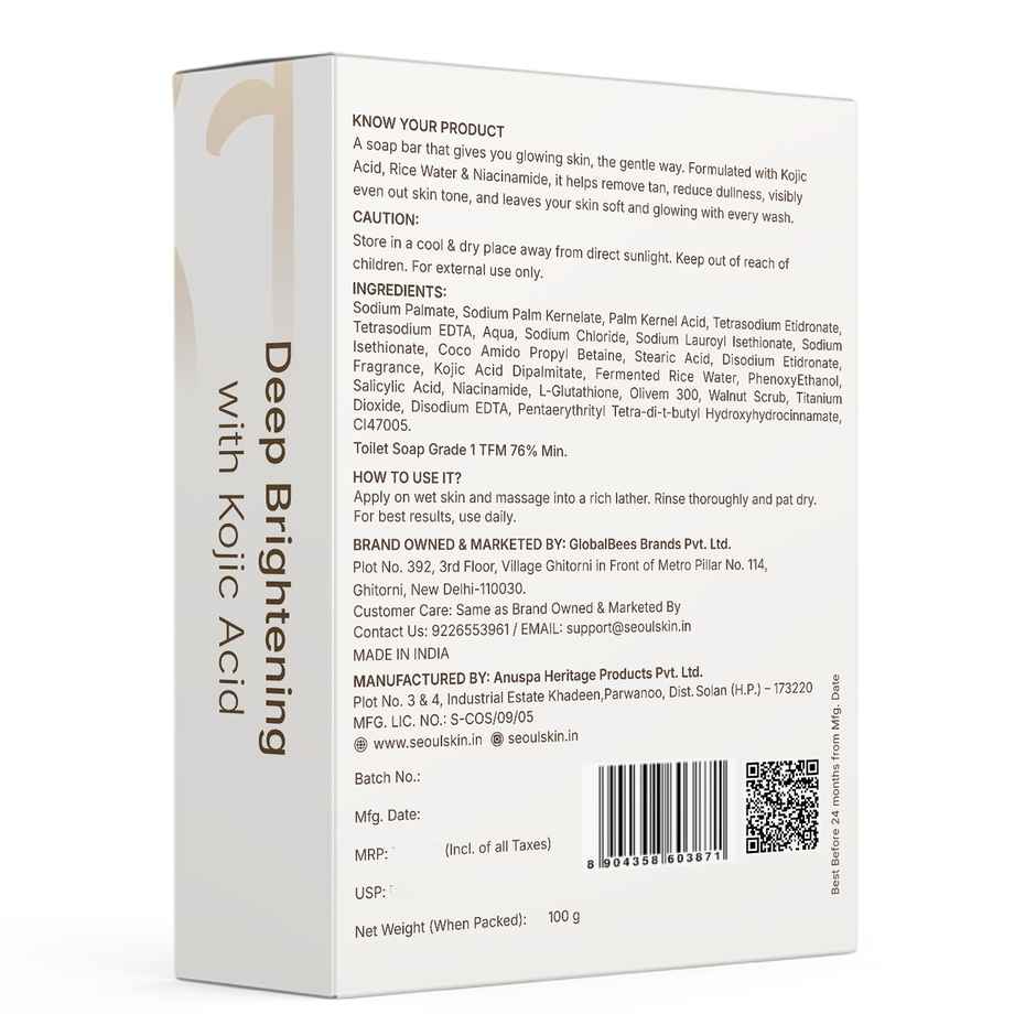Seoulskin Kojic & Rice Soap | Brightening | Dark Spots, Tan Removal | All Skin Types