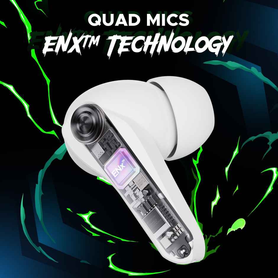 boAt Immortal 141 TWS Earbuds with mic, ENx Tech, 40HRS Battery, Low Latency Mode, Fast Charge, IPX4, IWP Tech, RBG Lights, v5.3 Bluetooth Gaming Earbuds - White Sabre