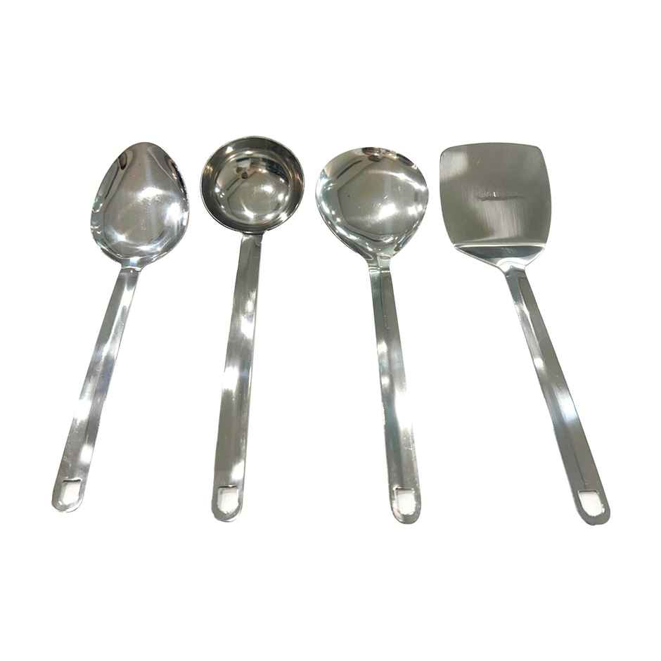 Happy Kitchen Stainless Steel 4 Piece Set - Ladle, Spatula and Large Serving Spoon | 25cm