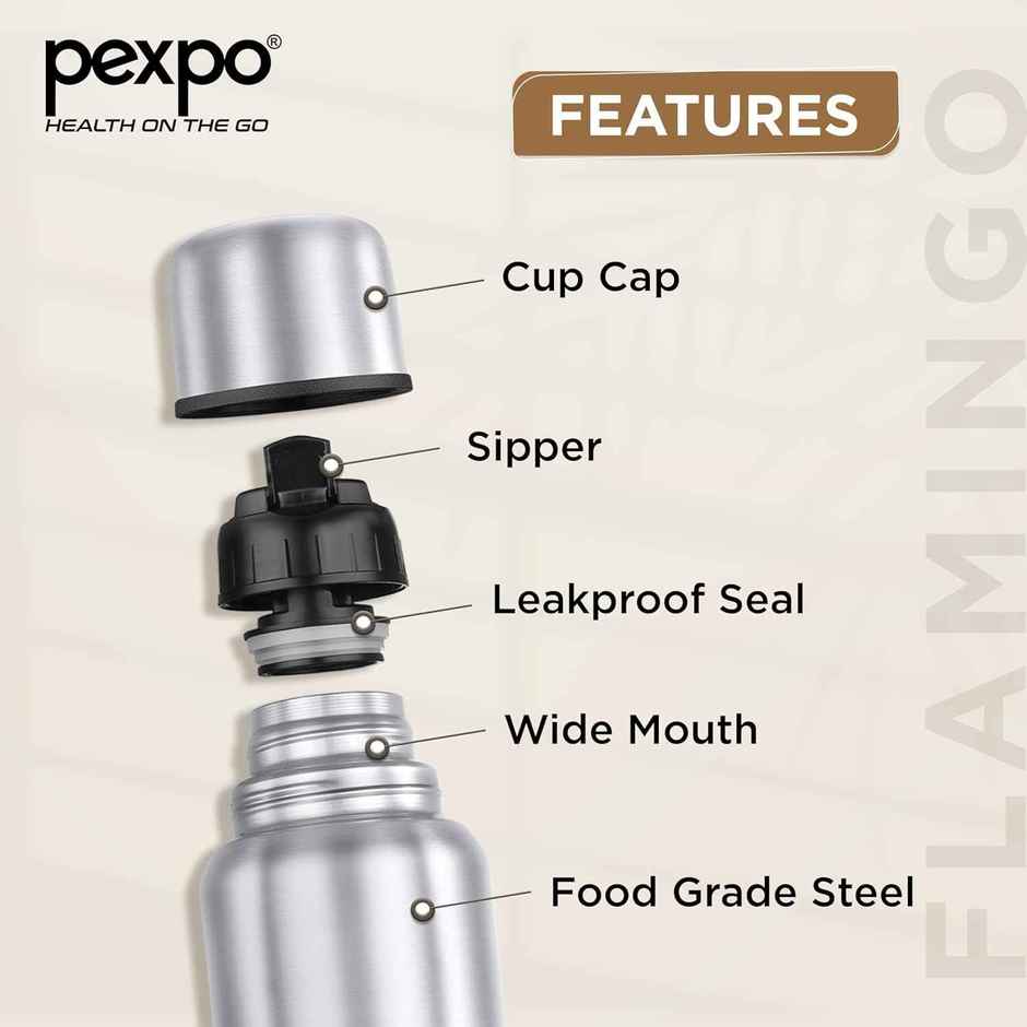 Pexpo Thermosteel Flip Lid Flask Flamingo | 1 L | Silver