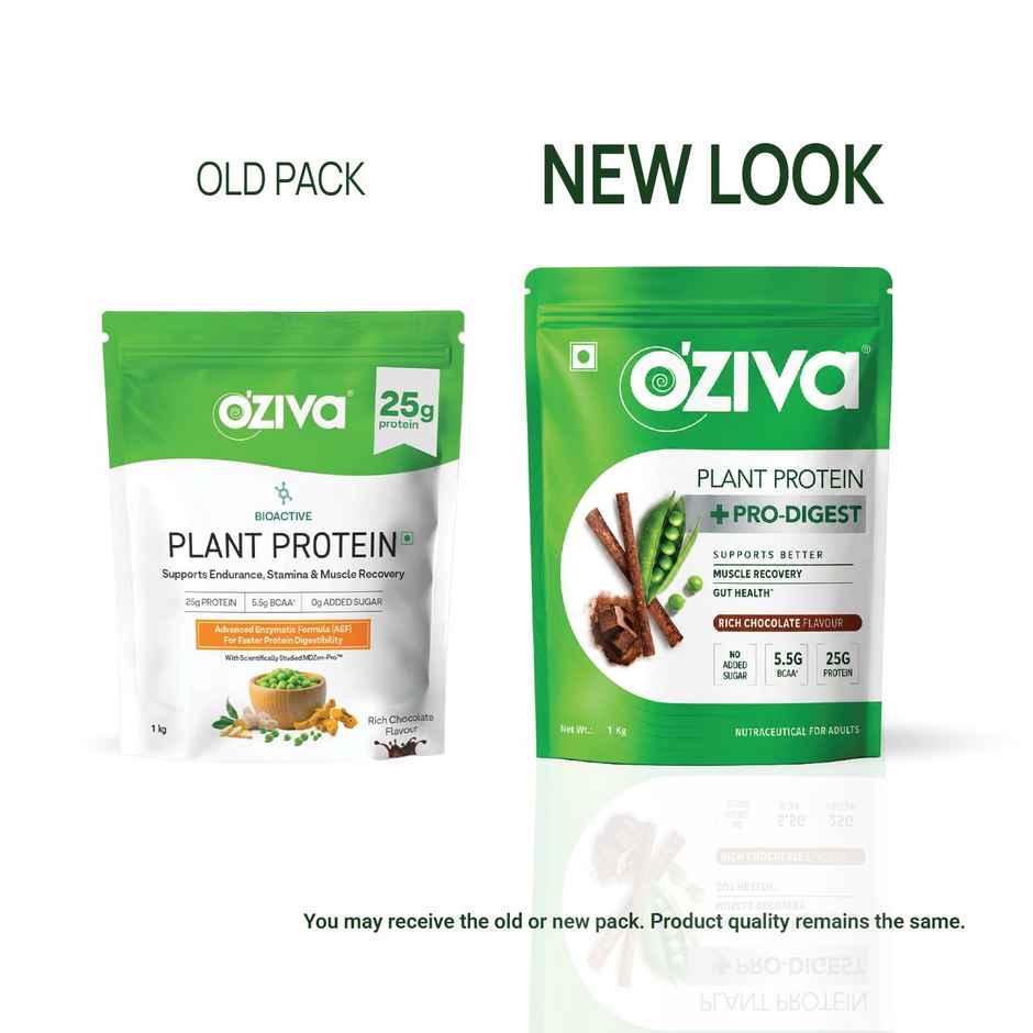 Oziva Bioactive Plant Protein Powder , 25g Protein | 5.5g Bcaa | Eaa | Sugar Free - Choclate , 1 Kg
