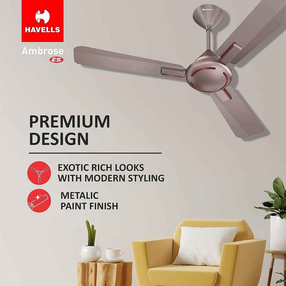 Havells Ambrose ES Ceiling Fan, 1200mm, Energy Saving, 100% Pure Copper Motor ,Cola Espresso Brown