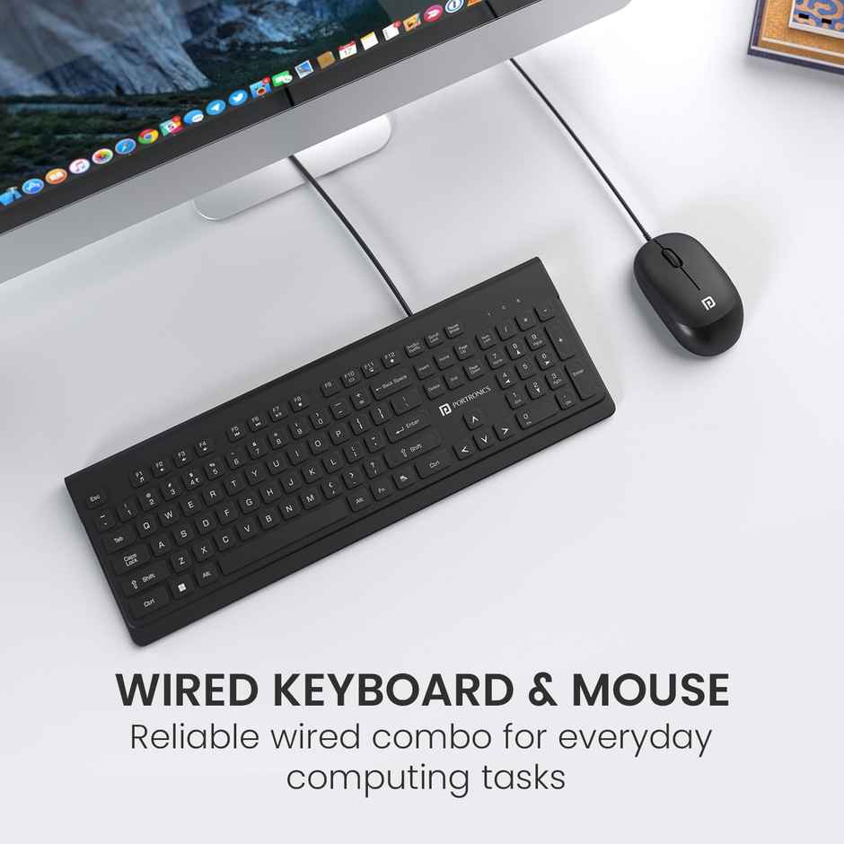 Portronics Keytonic Wired Keyboard & Mouse Set with High Precision Optical Mouse | 104 Keys - Black