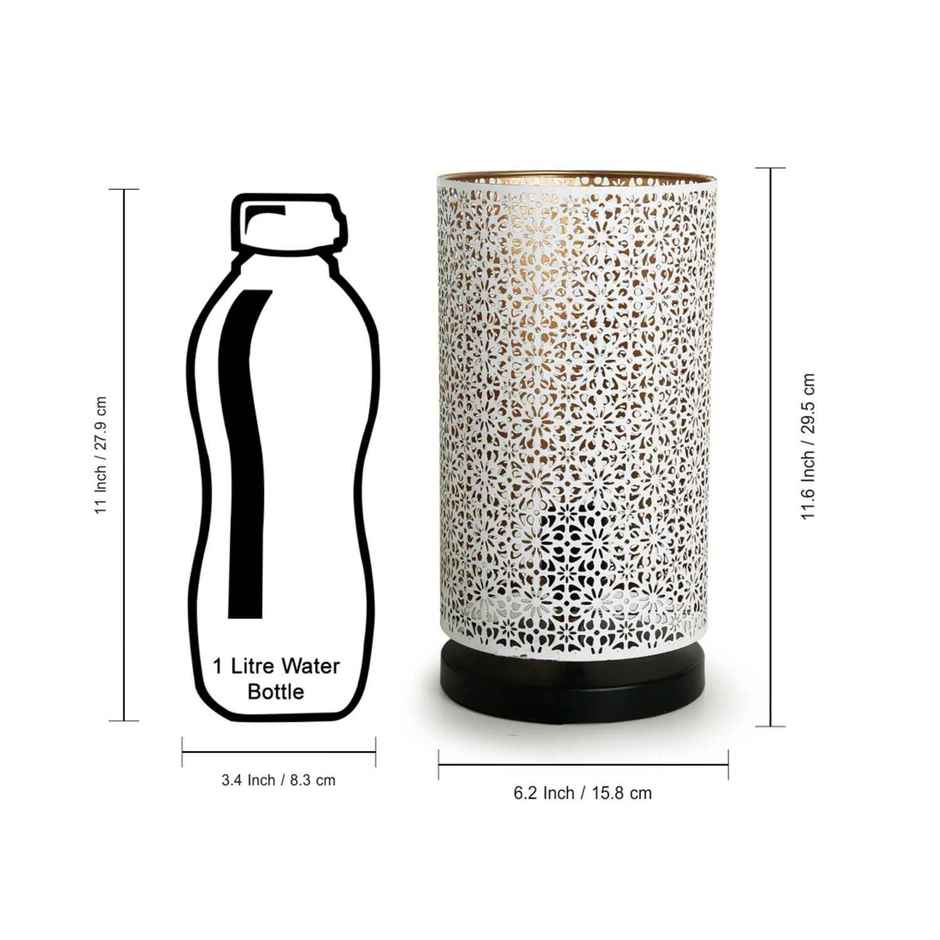 Exclusivelane Moroccan Shimmer Hand Etched Iron Table Lamp | 30.5 Cm | White