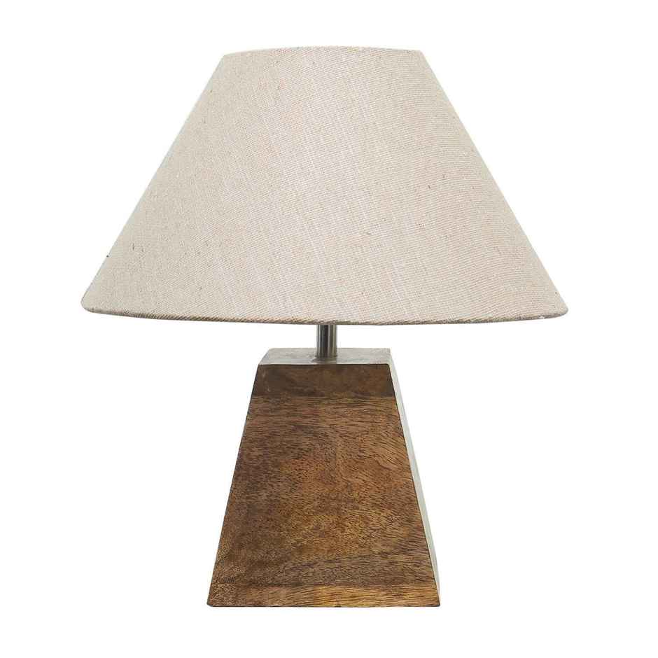 Homesake Wood Table Lamp | Modern Base Fabric Lampshade | Pyramid | Jute