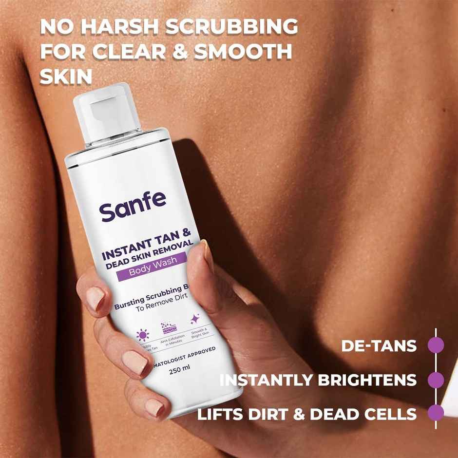 Sanfe Instant Tan & Dead Skin Removal Exfoliating Body Wash | Visibly Removes Tan