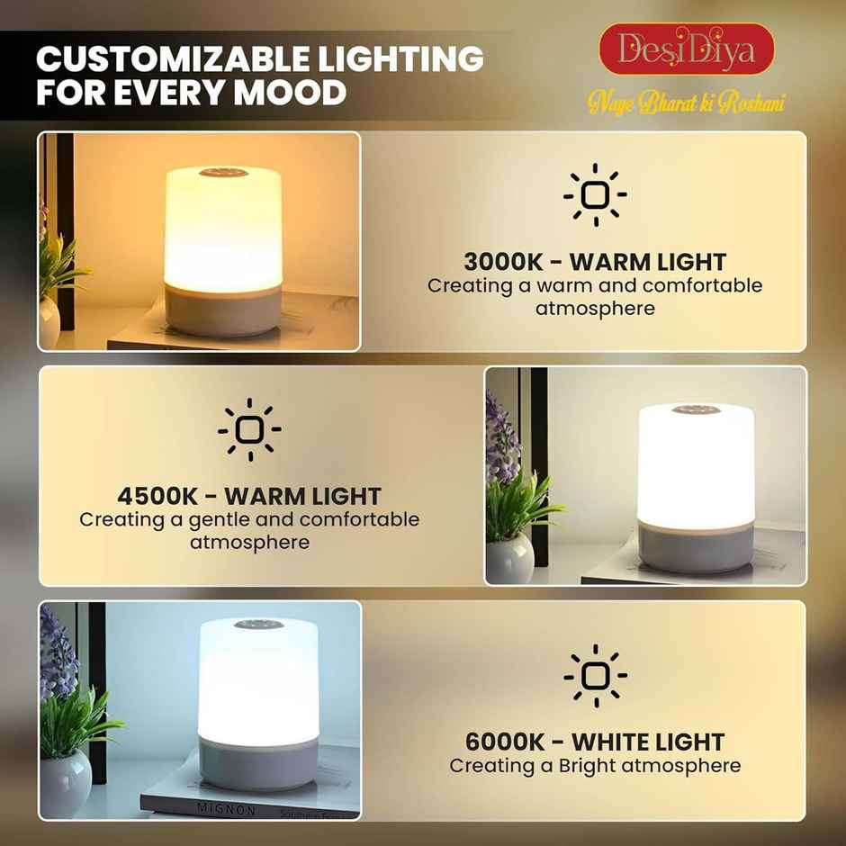 Desidiya Touch Control LED Touch Bedside Night Light | 3 Colors LED Lamp USB Corded Electric