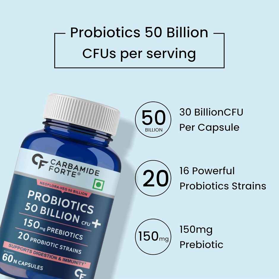 Carbamide Forte Probiotics Supplement 50 Billion CFU for Women & Men 60 Veg Capsules
