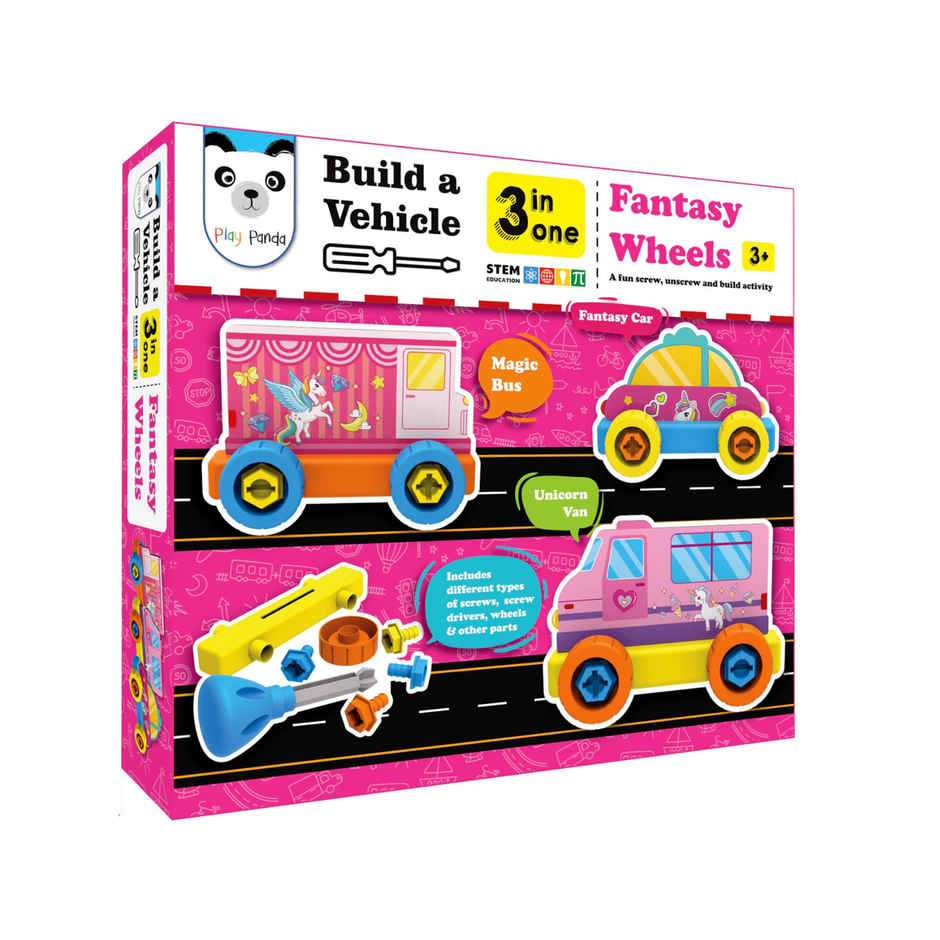 Play Panda Build A Vehicle Fantasy Wheels - 3 in 1 - A fun screw & unscrew activity for kids