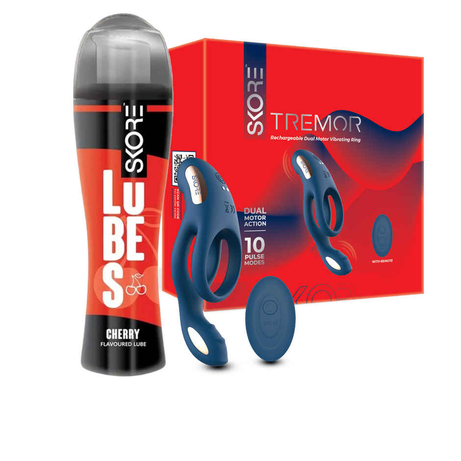 Skore Tremor Twinfold Double Sensations Vibrator For Men & Women (1pc) & Skore Lubes - Cherry Flavour (50ml) Combo