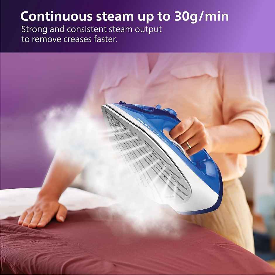 Philips Gc2145/20 2200 Watts Steam Iron, Scratch Resistant Ceramic Soleplate, Steam Rate Of Up To 30 G/Min, 110 G Steam Boost, Drip Stop Technology - Blue