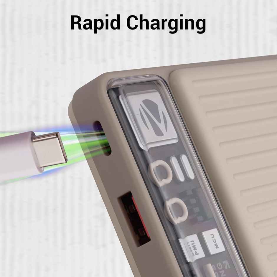 Zebronics MW65 Wireless Power Bank, 10K mAh, Rapid Charge, Built-in Wireless Charging Pad (Beige)