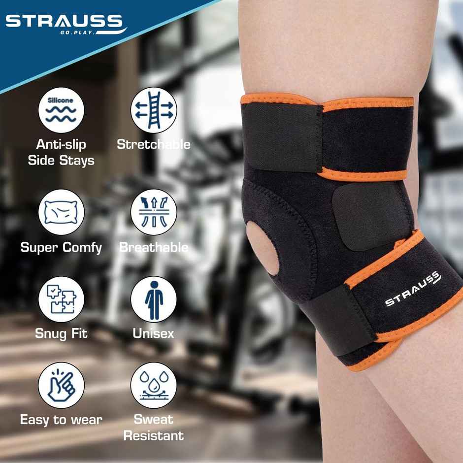 Strauss Adjustable Knee Support Patella | Pair | Black & Orange